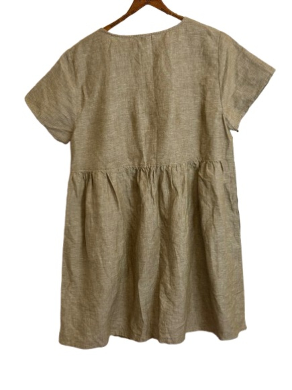 Madewell NWT Linen Blend Babydoll Dress Large Alexandra Beige Button Front - Picture 7 of 7